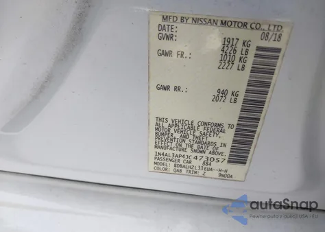 2018 Nissan Altima 2.5 Sr z USA, uszkodzony, nr VIN 1N4AL3AP4JC473057